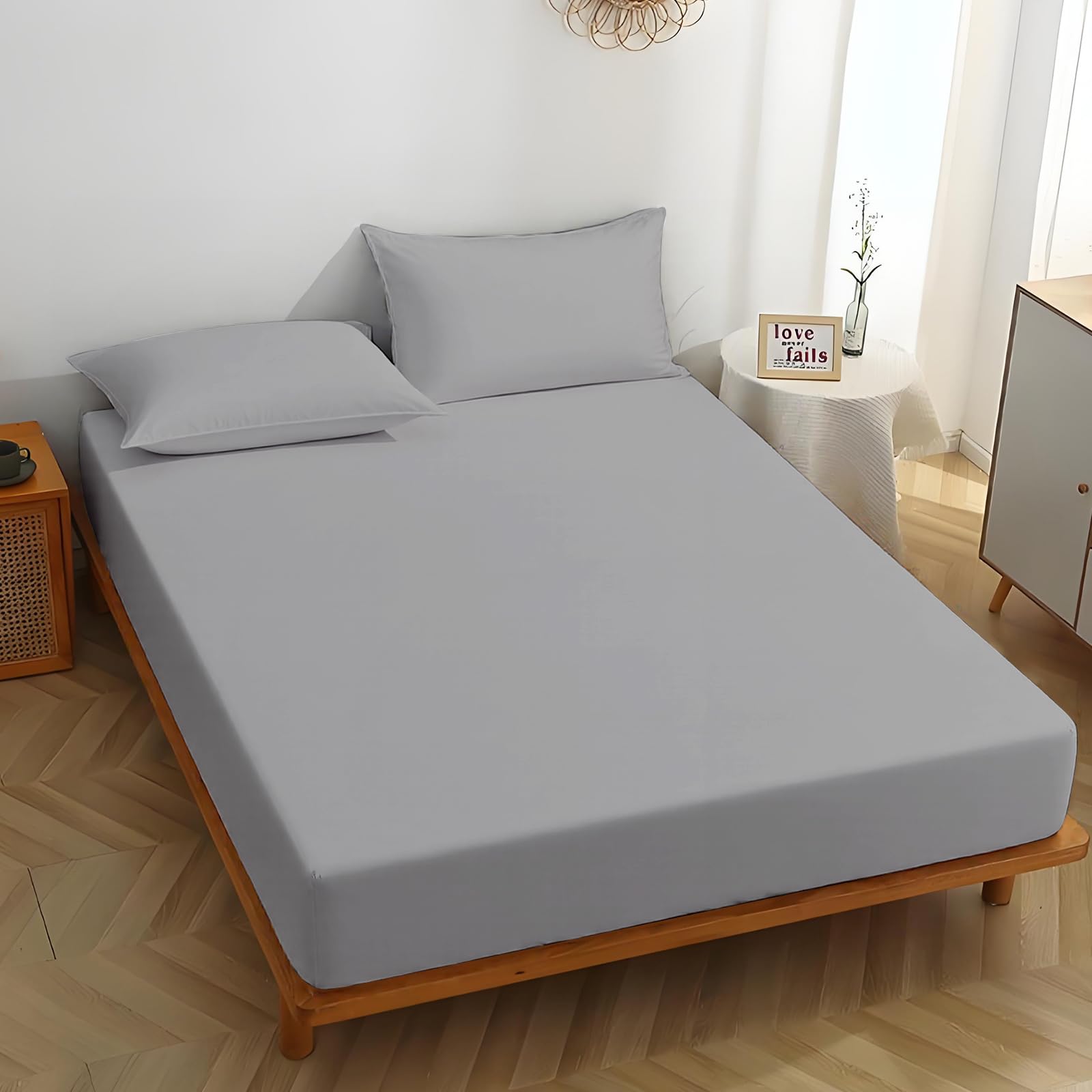 MIKI WELL Super King Fitted Sheet Deep - Grey Bottom Sheet Extra Deep Pocket 16 inch 40 cm, Soft Microfiber Superking Bed Sheet Wrinkle Resistant & Breathable