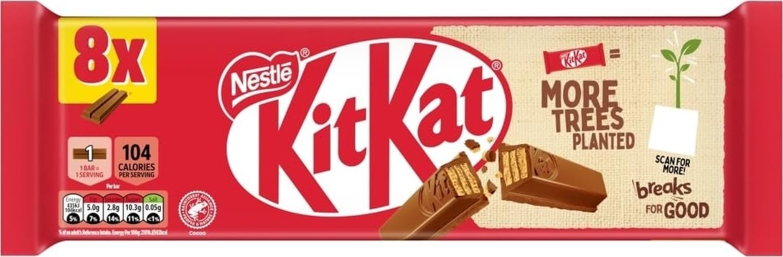 KitKat 2 Finger Milk Chocolate Biscuit Bar Multipack, 8 x 20.7g | Pack of 1