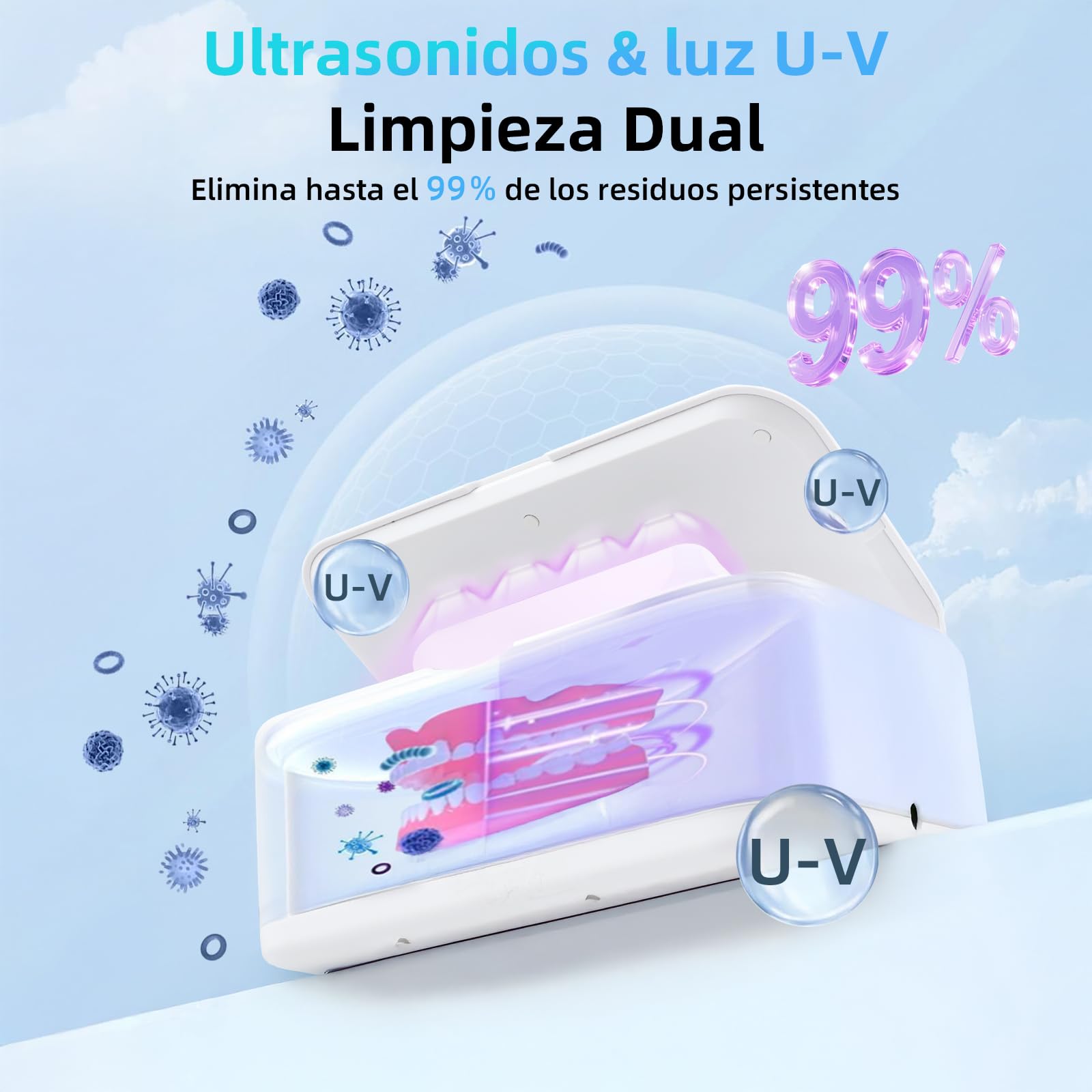 Limpiador Ultrasonidos Joyas Gafas Dental, 800ML | Maquina Ultrasonidos Limpieza | 49000Hz | 800ML | Luz UV | 5 Modos | para Glasses, Anillos, Prótesis, Relojes