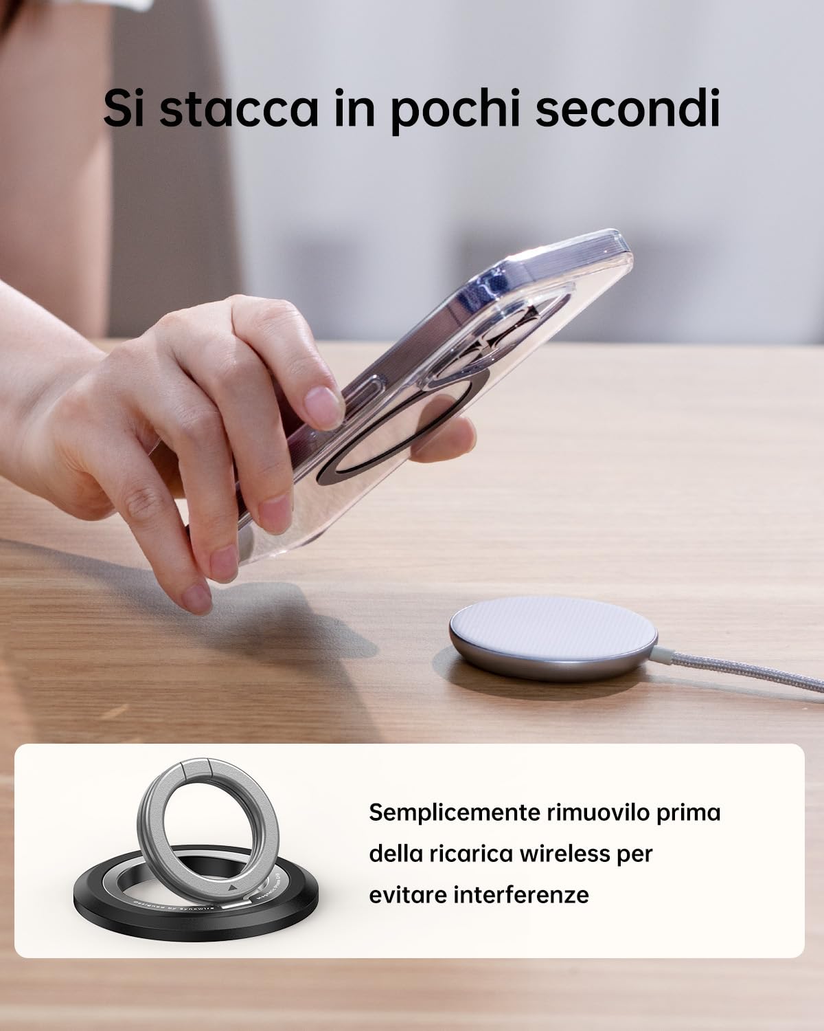 SYNCWIRE MagSafe - Supporto magnetico ad anello per telefono cellulare, rotazione a 360°, compatibile con iPhone 17, 16, 15, 14, 13, 12 Pro Max, compatibile con accessori MagSafe