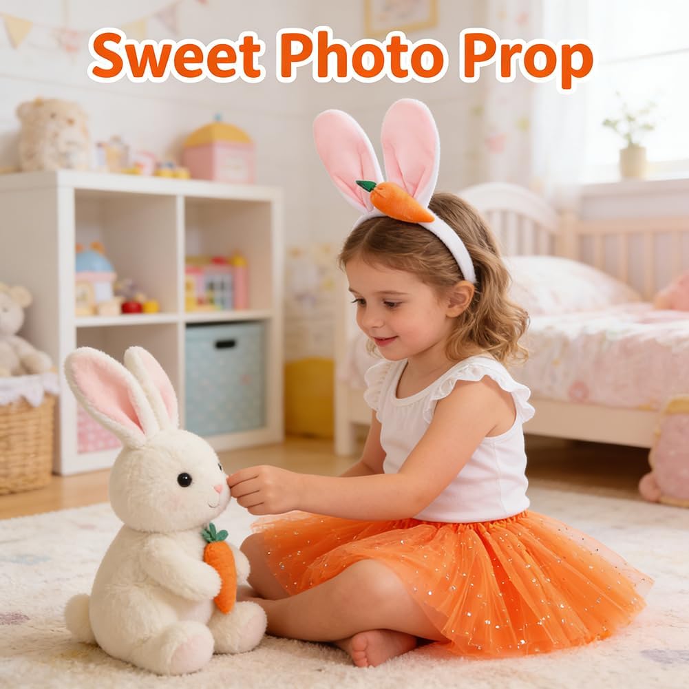 4 Pieces Easter Bunny Costume Rabbit Ears Headband with Carrot, Bunny Nose, Bunny Tail, Orange Tutu, Bunny Costume Easter Party Cosplay