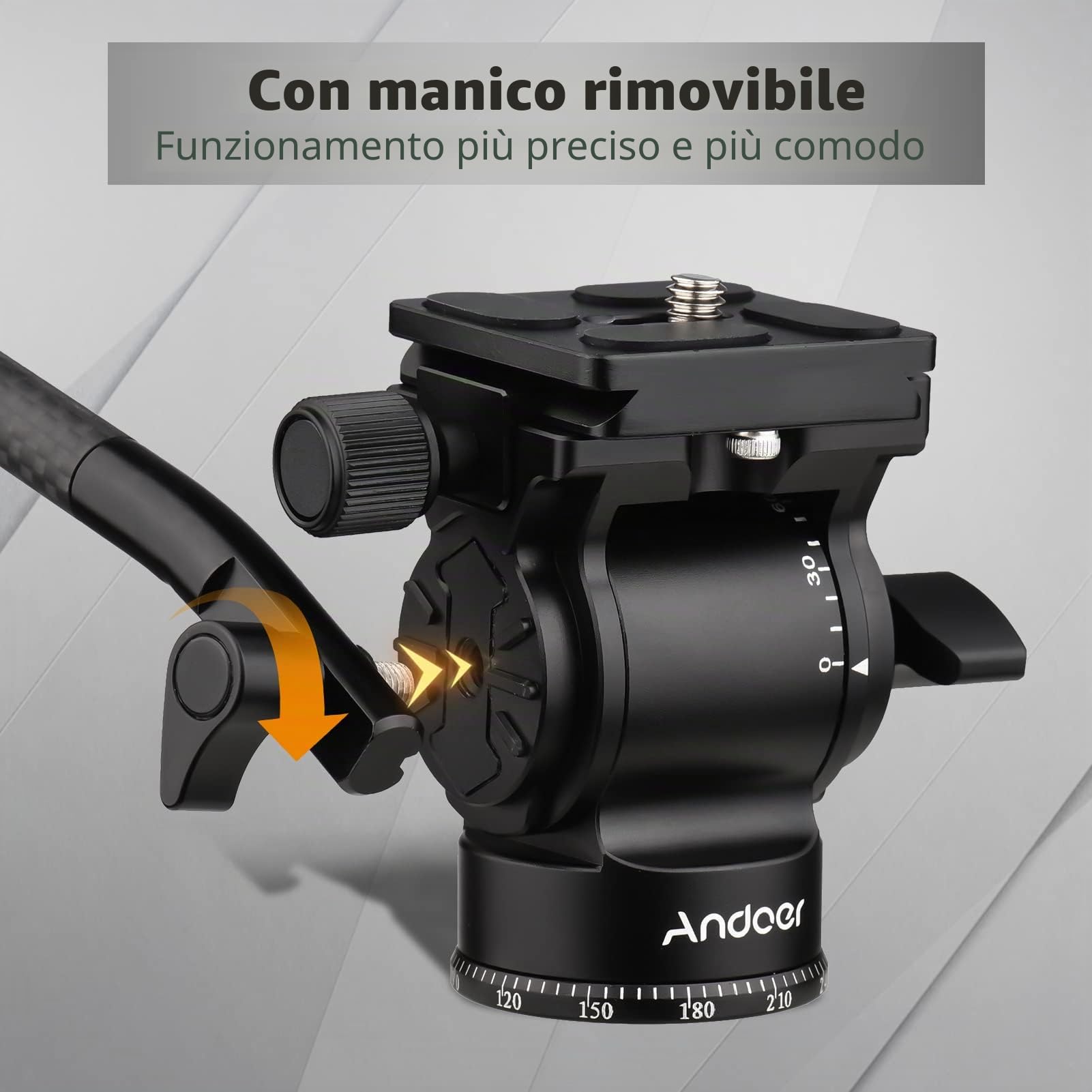 Andoer Testa a sfera panoramica con vite da 1/4", manico rimovibile, 2 piastre a sgancio rapido, portata 10 kg/22 lbs