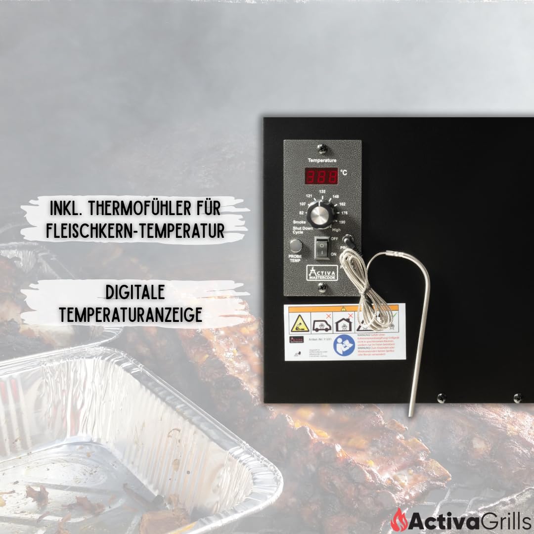 ACTIVA Smoker Grill El Paso I Pellet Smoker mit automatischer Pelletzuführung & Thermometer I Edelstahl-Grill für BBQ & Räuchern