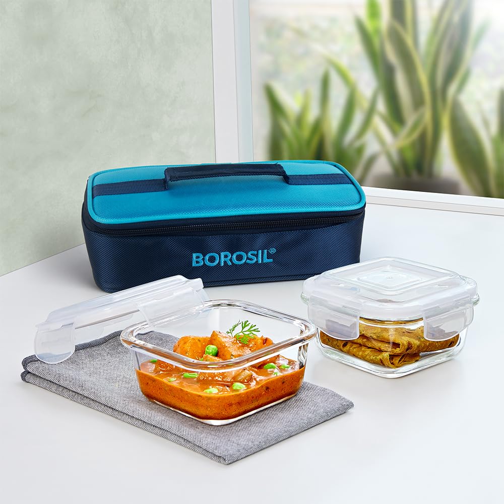 Borosil Borosilicate Glass Lunch Box with Bag (Klip n Store, 320ml x 2 Horizontal) — Amazon image 28
