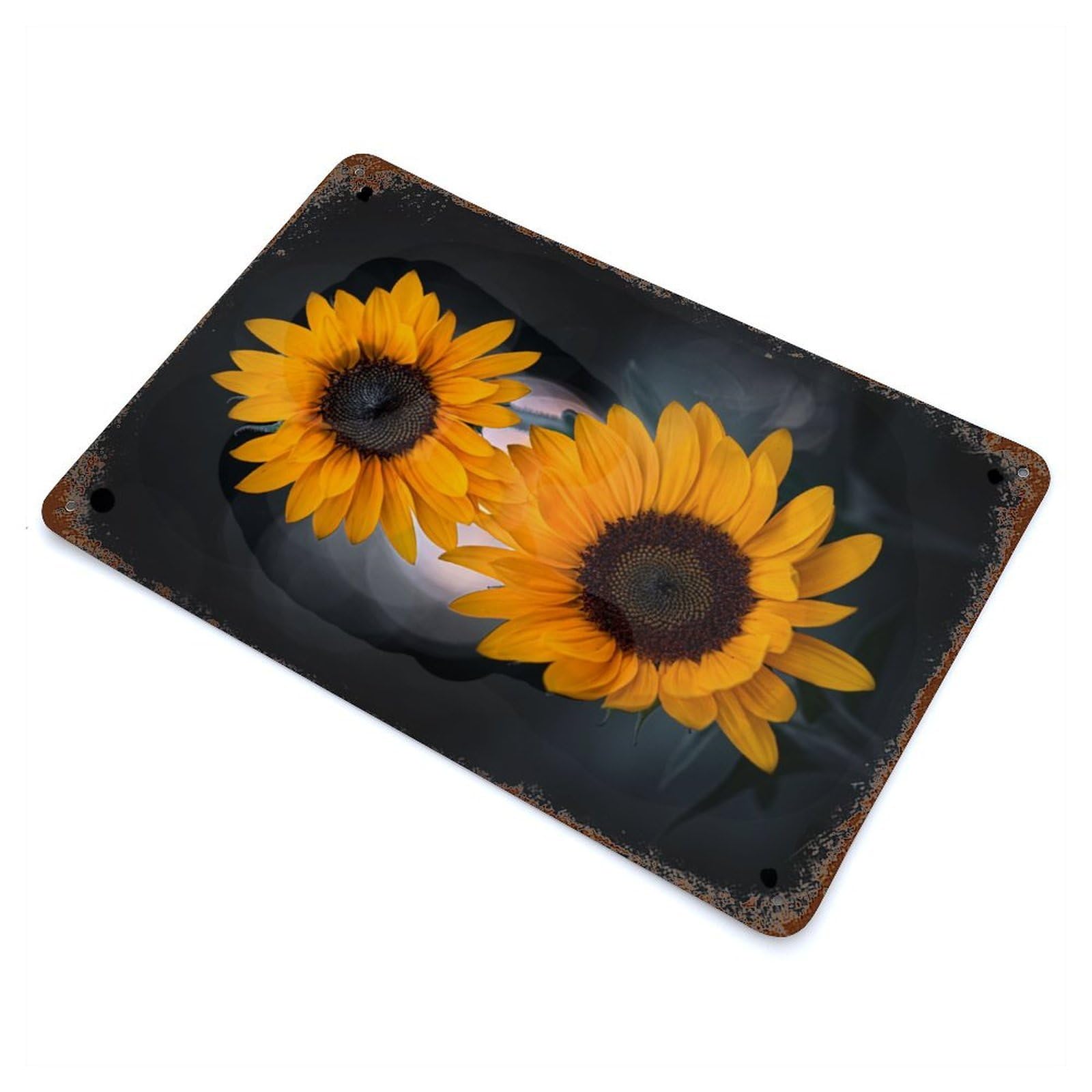 Two Sunflowers Distressed Metal Wall Sign 11.8"x7.9", Ideal for Cafe, Home Bar And Lounge Decor