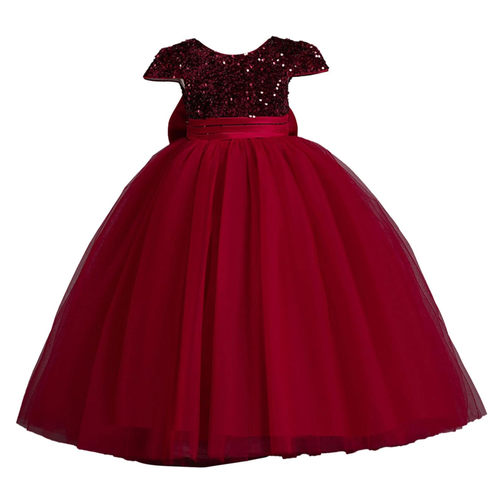 BOTCAM Vestido de niña con lentejuelas multicolor, mangas cortas, vestido hinchado, piano rendimiento banquete vestidos de noche cortos niñas