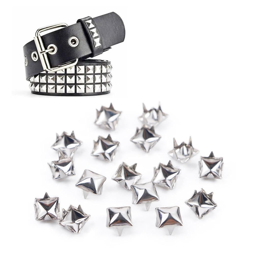 Weddecor 6mm Pyramid Shape Spike Square Studs Prong Rivets For Decorating Belts, Bags, Shoes, Leathercrafts, Punk & Goth Fashion Accessories, Silver, 100pcs
