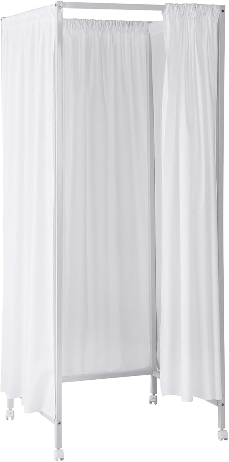 Don't Look at Me - Portable Changing Room Divider - White Frame with Farmhouse White Cotton Fabric and Casters