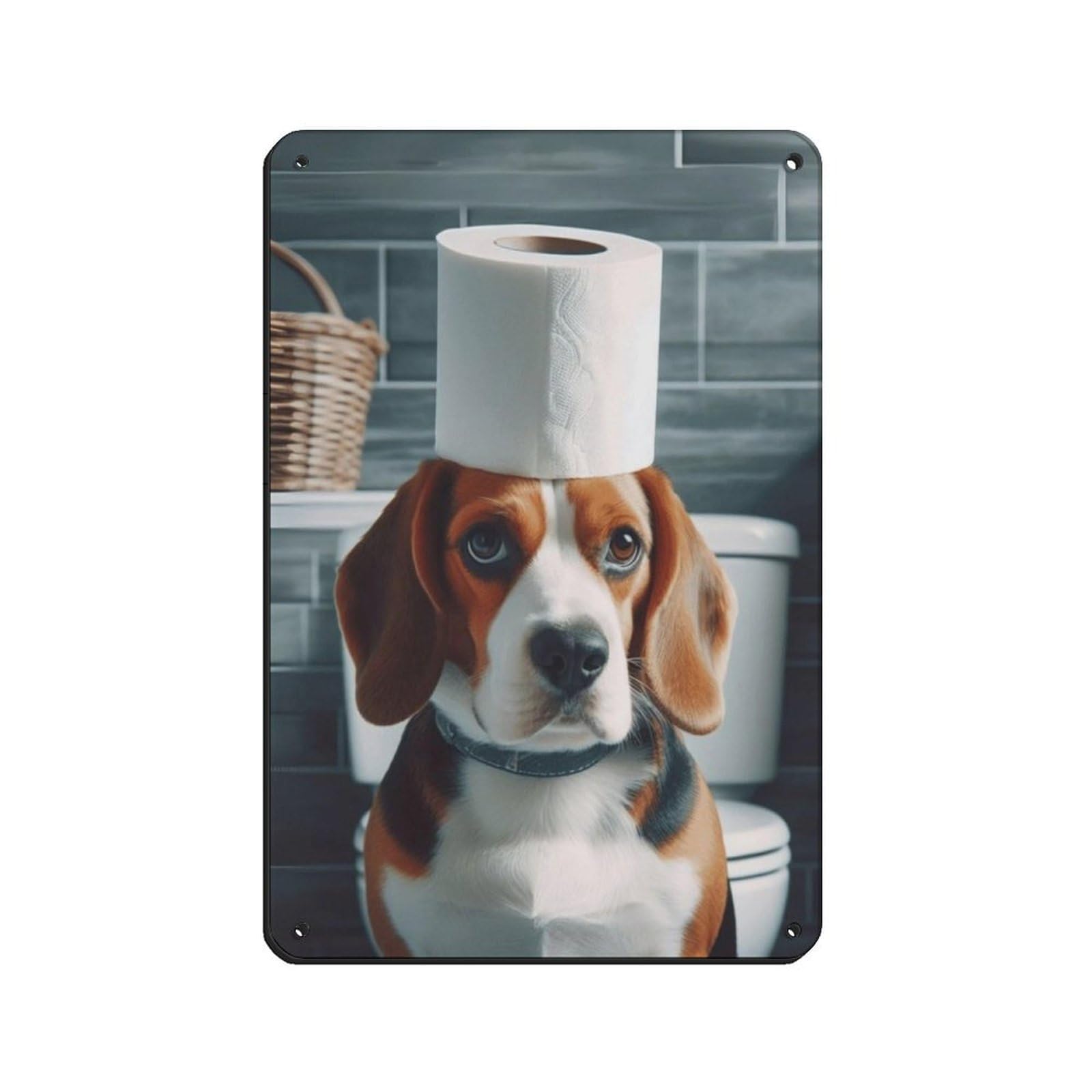 Beagle Dog with Toilet Paper on Head Wall Decor Tin Sign Vintage Metal Pub Club Cafe Bar Home Wall Art Decoration Poster Retro 8x12inch(20x30cm)