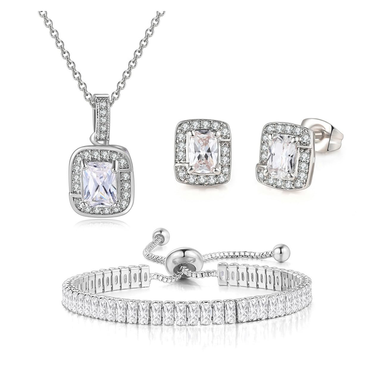 FDEETY Conjunto Joyas Mujer para Novia Diamantes de Imitación Incluye Collar Pulsera Pendientes Juego de Joyas para Boda de Honor Baile de Graduación Bisutería