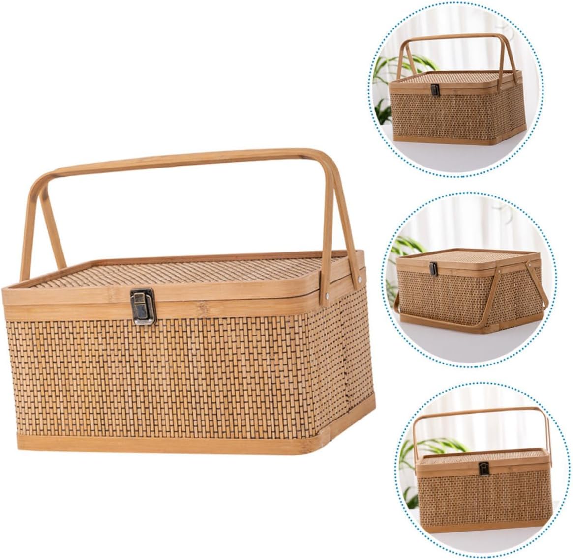 Handheld Woven Storage Basket Lid Multi-Purpose Egg and Picnic Basket for Home Organization Wrapping and Outdoor Use