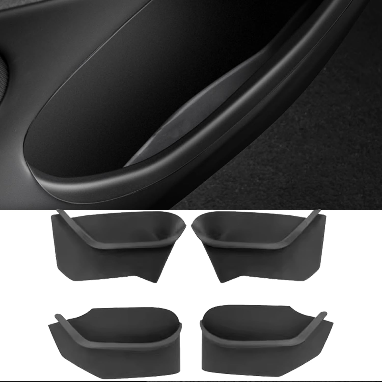 TOPABYTE Pudełko do przechowywania po bokach drzwi w pełni owinięte do Tesla Model Y Juniper 2025 2026 4 szt. organizer na przednie i tylne drzwi taca TPE kieszenie wkładka ochraniacz do modelu Y