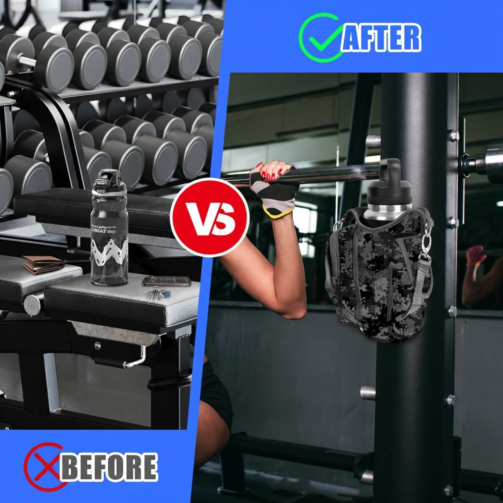 icolor Magnetic Gym Bag Water Bottle Carrier Holder with Phone Pockets & Shoulder Strap,Gym Magnetic Bag 5 Built-in Magnets Gym Accessories Organizer Sling Bottle Bag Pouch Sleeve - Image 6