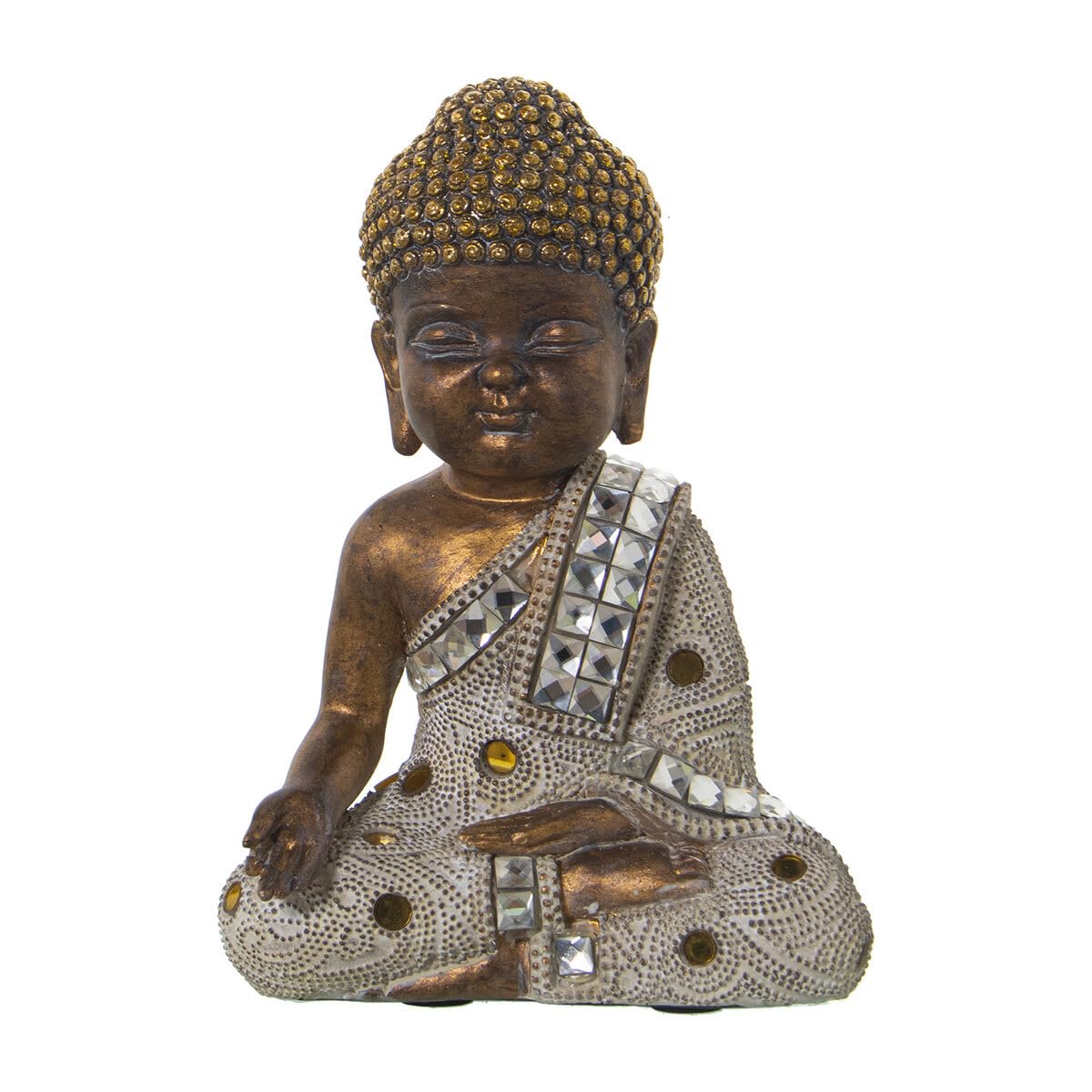 Alexandra House Living Decorative Figure White Golden Acrylic Plastic Melamine Buddha 14 x 9 x 20 cm