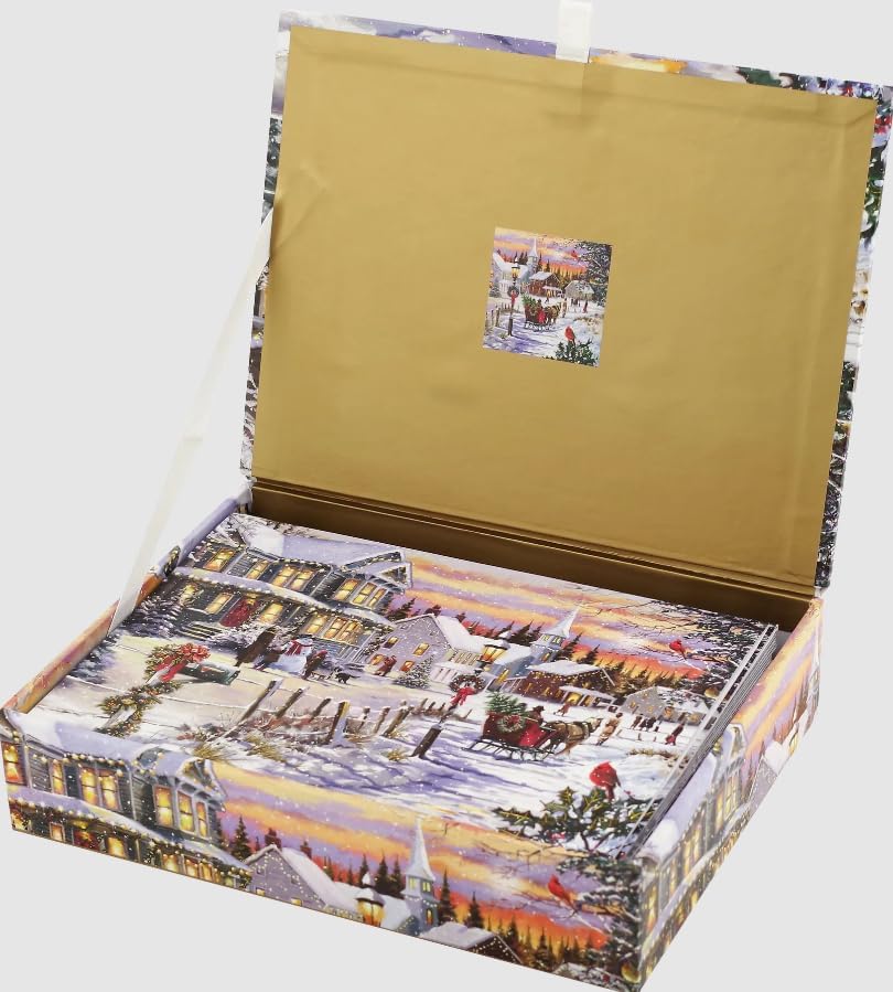 PETER PAUPER PRESS Village Sleigh Ride Deluxe Boxed Holiday Cards (20 cards, 21 self-sealing envelopes) - Image 5