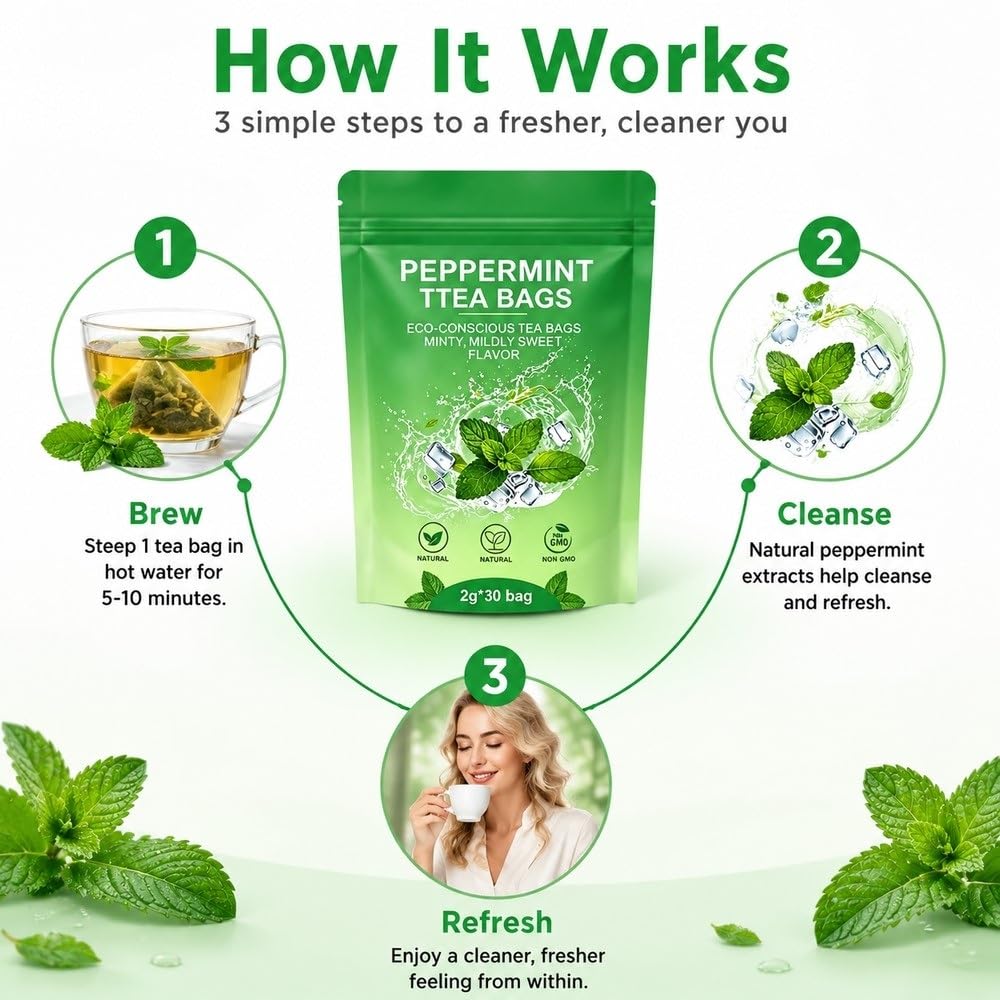 Ballerina Mint Detox Tea Delikatne oczyszczanie i wsparcie dla sierści | Organiczna miętowa herbata ziołowa zapewniająca świeży oddech(3pcs)