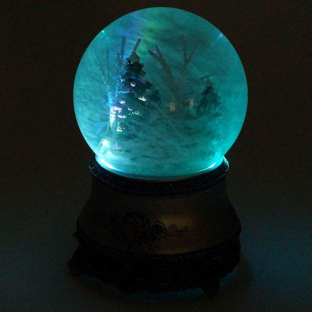 LED Schneekugel Winterwald elektr. Schneewirbel, viele Melodien und Farbwechsel Vintage