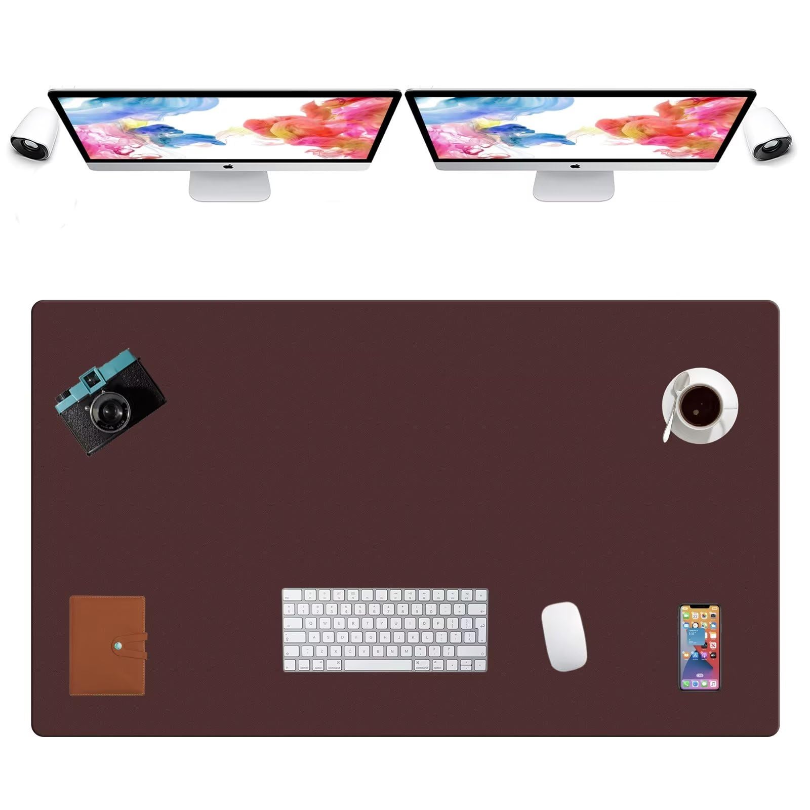 LL-COEUR Extra Large PU Leather Desk Mat Large Mouse Pad XXL Waterproof Table Mat Office Laptop Writing Pad (47.2 x 27.6 inch, Dark Brown)