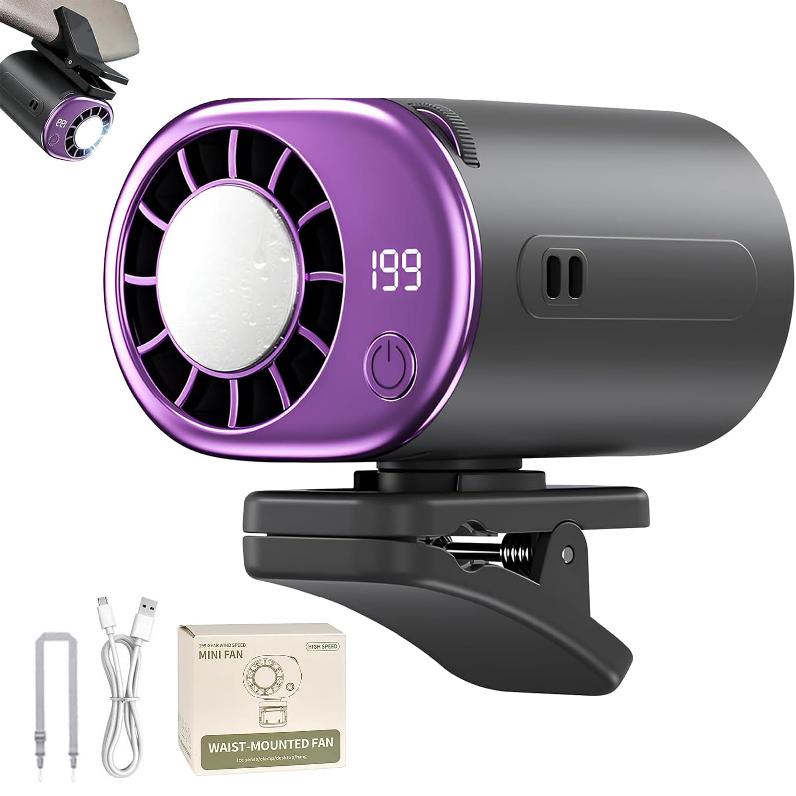 Wuhmhm Car Clip on Air Fan, 360° Rotation &199 Speeds Car Cooling Fan