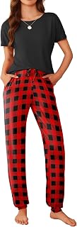 Ekouaer Womens Pajama Sets Short Sleeve Lounge Sets for Women Printed Jogger Pajama Set 2 Piece Pj Sets With Pockets S-XXL