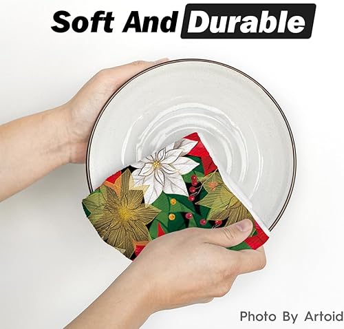 Miniatura 5 de Artoid Mode Holly Poinsettia - Juego de 4 toallas de cocina navideñas de 18 x 26 pulgadas, decoración de invierno de temporada