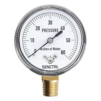 SENCTRL 0-60 Inches of Water Column Gauge, 1/4" NPT Lower Mount