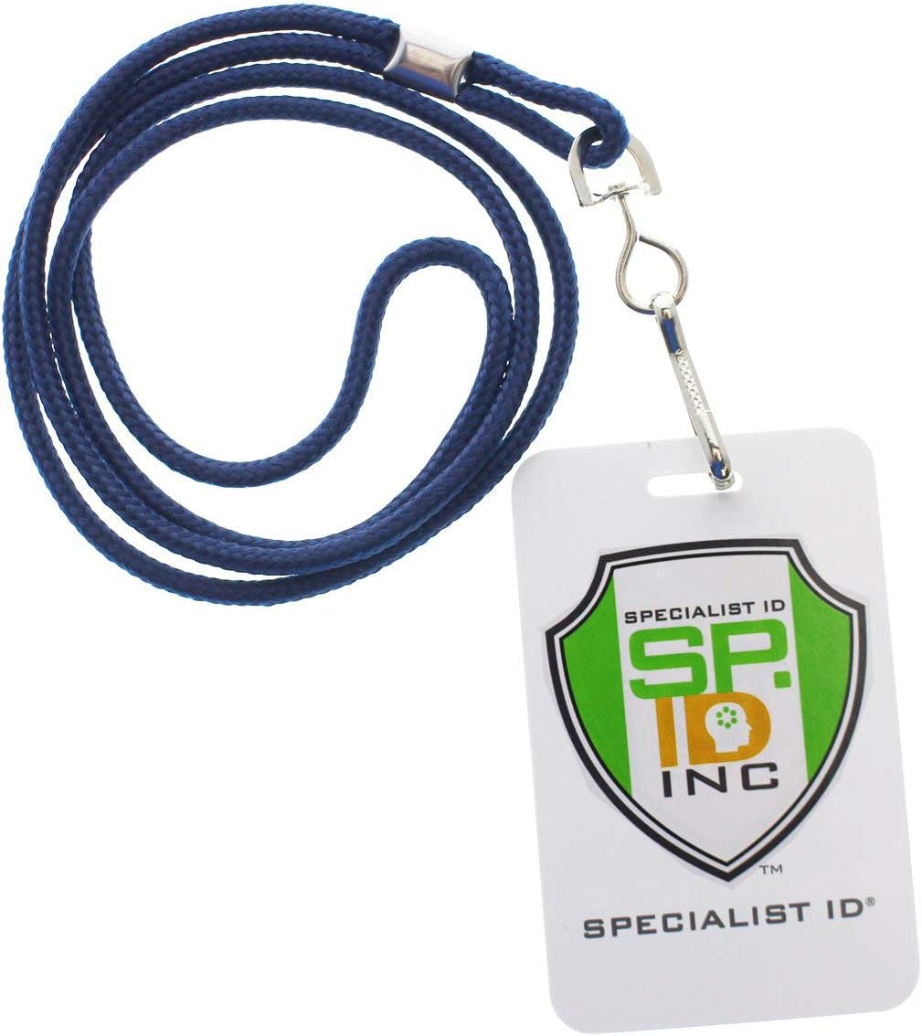 Specialist ID Bulk 100 Pack - Premium Round ID Badge Holder Neck Lanyards for Badges and Name Tags - 36 in Non-Breakaway Heavy Duty Rope Cord & Secure Metal Swivel J Hook Clip (Navy Blue/Dark Blue)