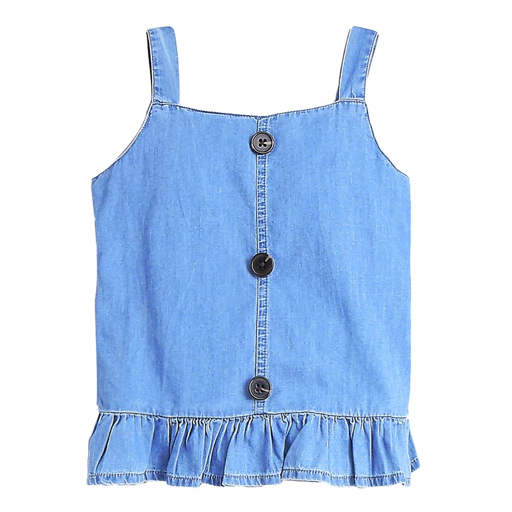 Hopscotch Girls Solid BlouseShorts Set In Blue Color for Ages 4-5 Years 3
