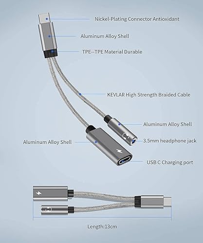 Miniatura 2 de Adaptador de auriculares Samsung Galaxy S23, conector de micrófono USB C a AUX con PD de 60 W de carga rápida para estéreo, auriculares, compatible