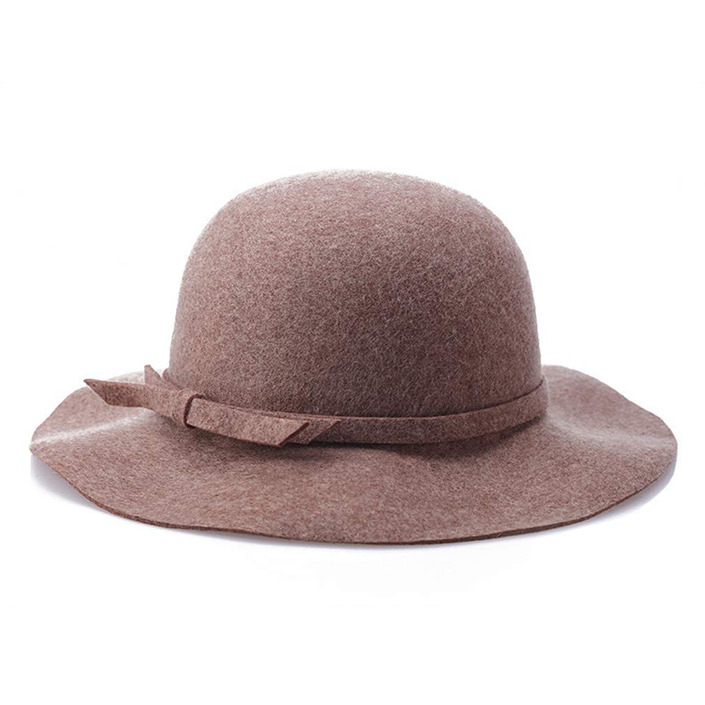 Ulalaza Wool Felt Cloche Hat Winter Wide Brim Retro Flower Bowknot Vintage Bucket Hat Floppy Hat for Ladies