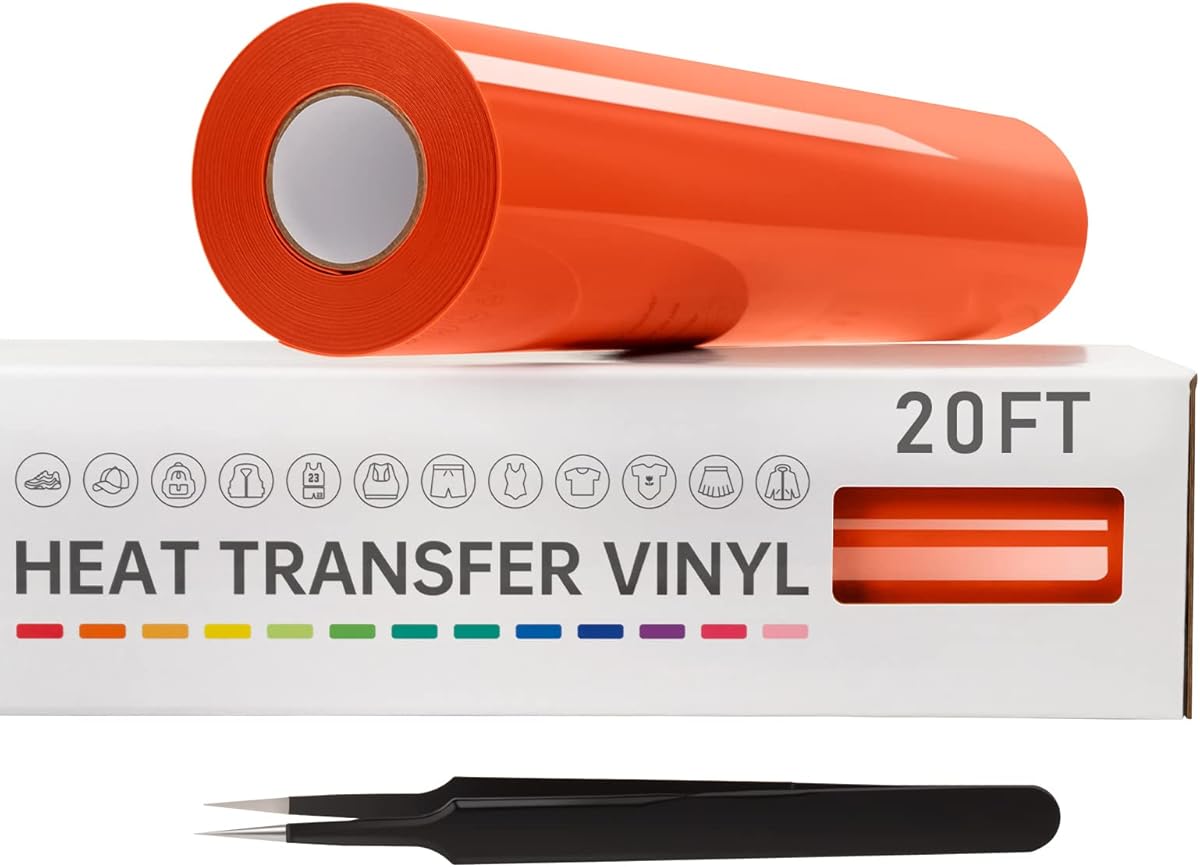 VinylRus Heat Transfer Vinyl-12” x 20ft Orange Iron on Vinyl Roll for Shirts, HTV Vinyl for Silhouette Cameo,Easy to Cut & Weed