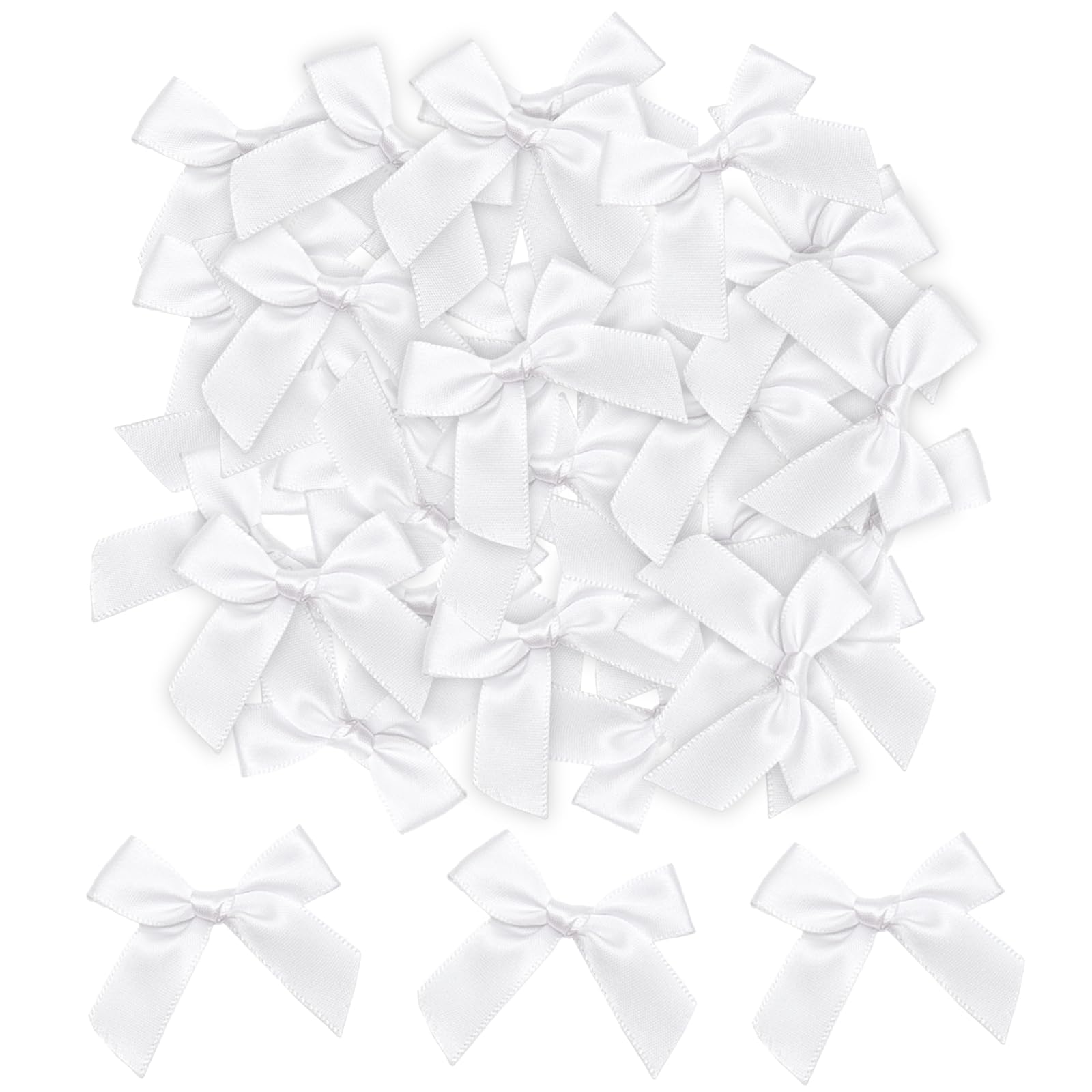 48 Noeud Cadeau Blancs de 5cm – Matériau en Satin de Soie Auto-adhésif, Idéaux pour l’Emballage de Cadeaux, la Décoration de Mariage et de Fêtes