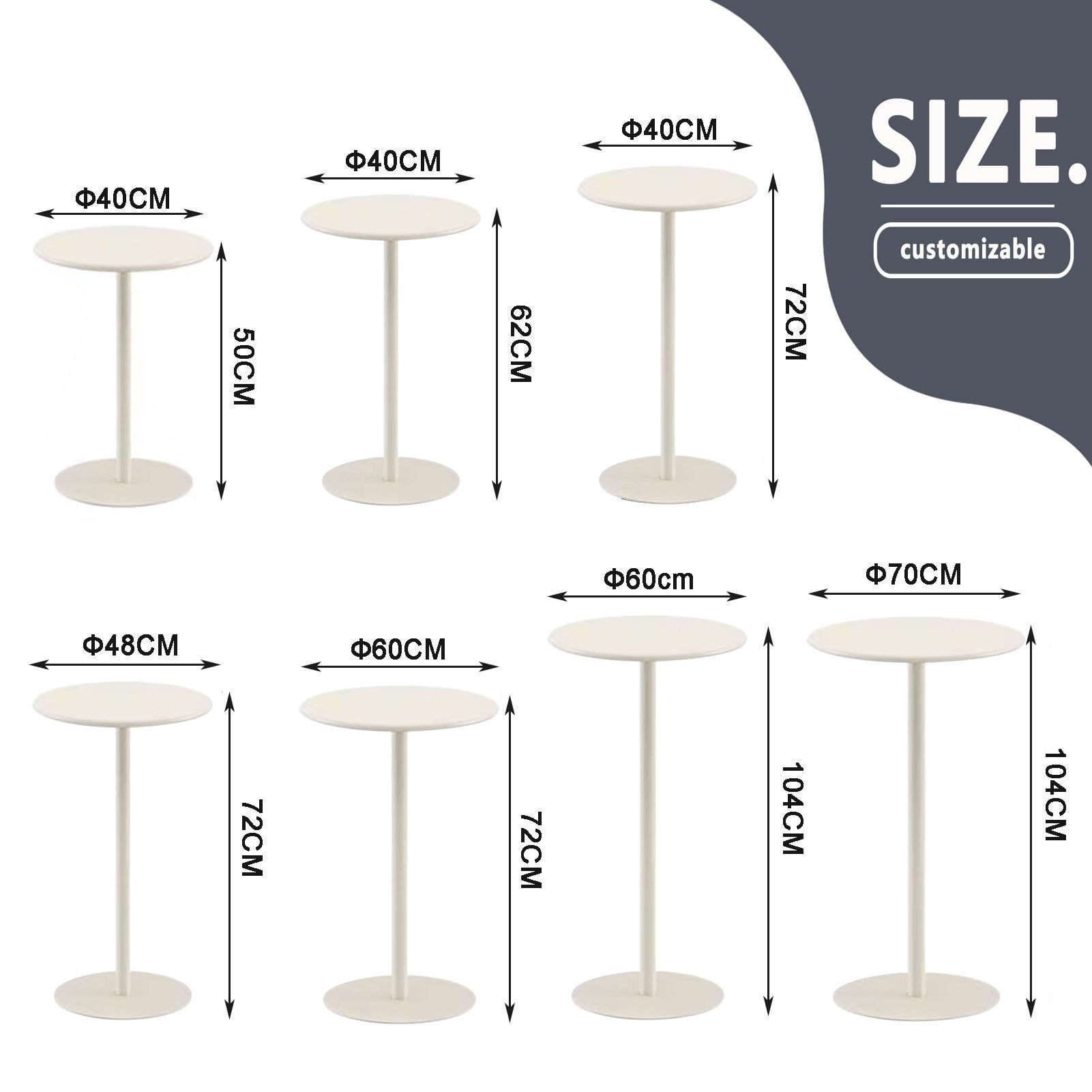 Mesa de Bar Redonda, Mesa de café para Bebidas, Mesa de bistró para Exteriores, Mesa de cóctel Negra para el hogar, Oficina, Cocina, Sala de Estar, Mesa Auxiliar Verde(Blanco,40x40x50cm)