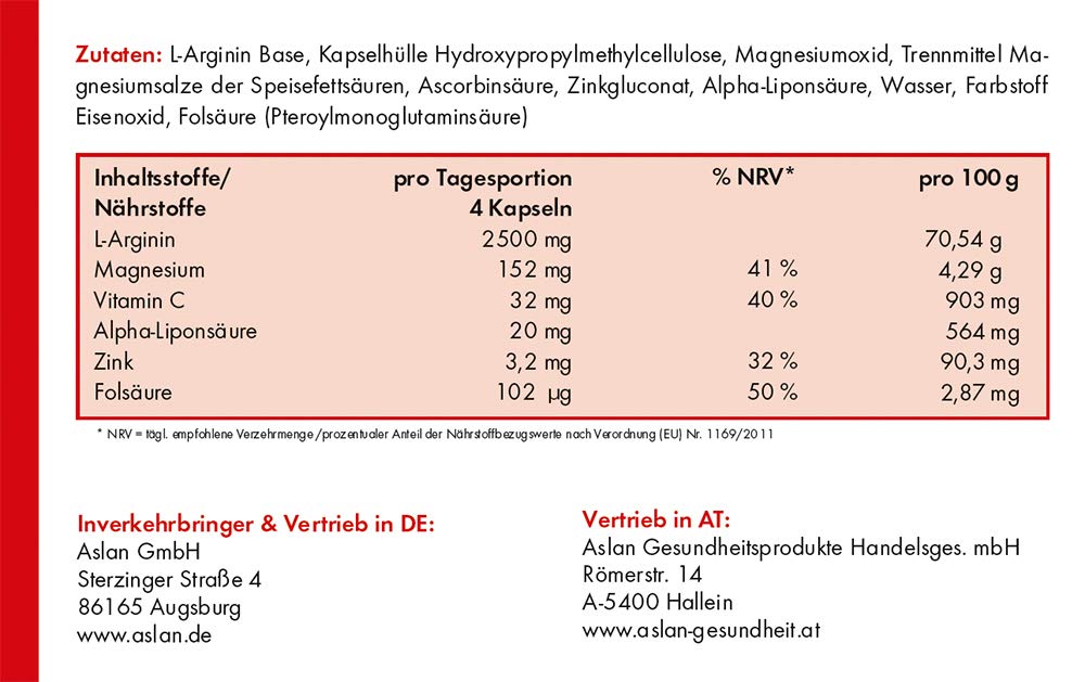 ASLAN Normal-Flow, 3-Monatspackung (360 Kapseln) – Nahrungsergänzung mit 2.500 mg L-Arginin, Zink für den normalen Testosteronspiegel, Vitamin C zur Unterstützung der normalen Blutgefäßfunktion