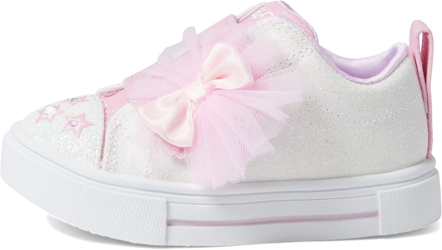 Skechers Kids Girls Toes Twinkle Sparks-Glitter Gems Sneaker, White/Pink, 7 Toddler