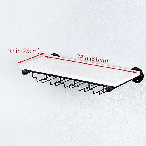 Miniatura 3 de Estante de vino industrial montado en la pared con soporte para 5 vidrios,Estante flotante para copas de vino,Estantería de tubo de 24 pulgadas para
