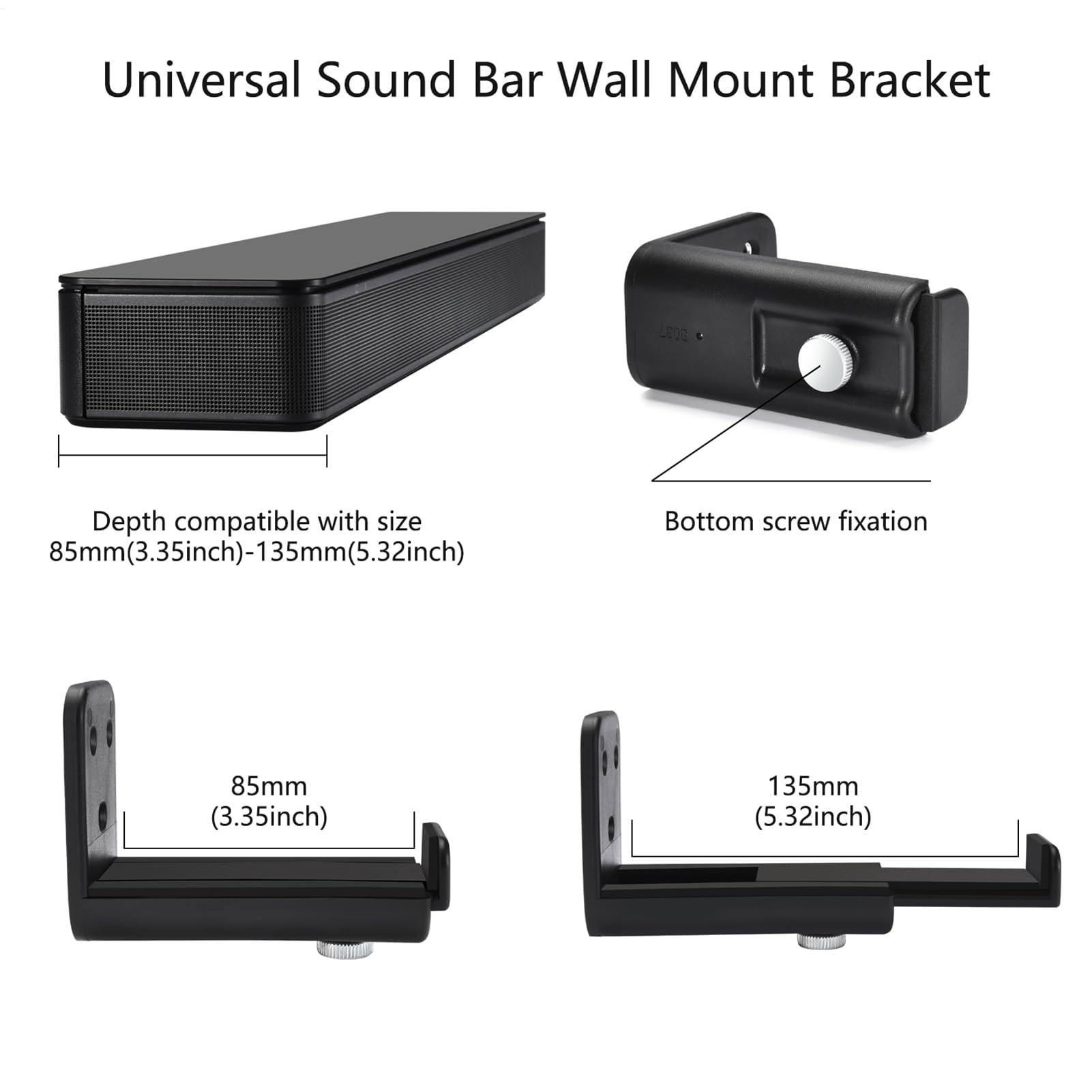Uchwyt na soundbar pod telewizorem | Pływająca półka ścienna, 8-14 cm, regulacja głębokości, zestaw stojaków na soundbar, do domu, salonu, pod telewizorem, sypialni, hotelu