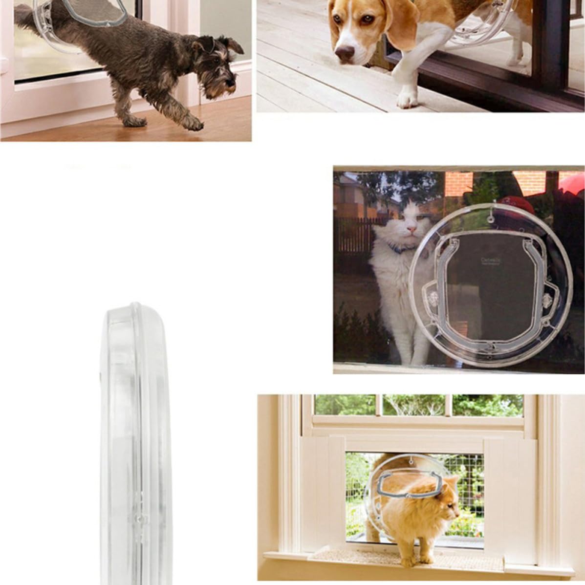 SOLUSTRE Transparente Weiße Haustiertür aus Kunststoff mit Glatter Oberfläche und Geräuschlosem Bürstenverschluss für Katzen und Kätzchen als Sicherer Katzen und Ausgang im Innenbereich