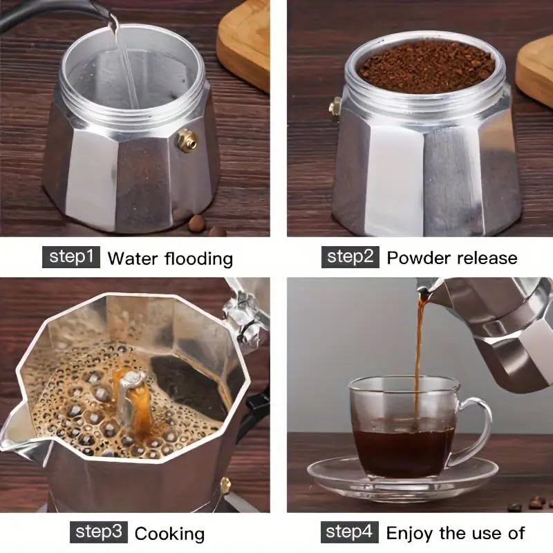 Image of Alluminium Espresso Coffee Maker Moka Pot Cup for Italian Espresso Decoction Coffee Mocha South Indian Filter Coffee Home Outdoor Machine (Silver, 3)