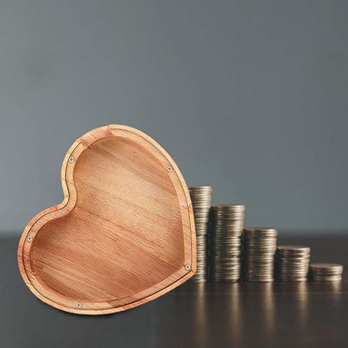 Miniatura 4 de rockible Alcancía de madera para ahorrar dinero, tarro en forma de corazón, caja decorativa de sombra para adultos, caja de monedas para dormitorio,