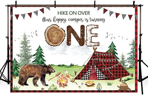 Miniatura 4 de Telón de fondo de cumpleaños de 7 x 5 pies para el primer campamento para niños y niños, primer campista feliz, aventura, hoguera, campamento,