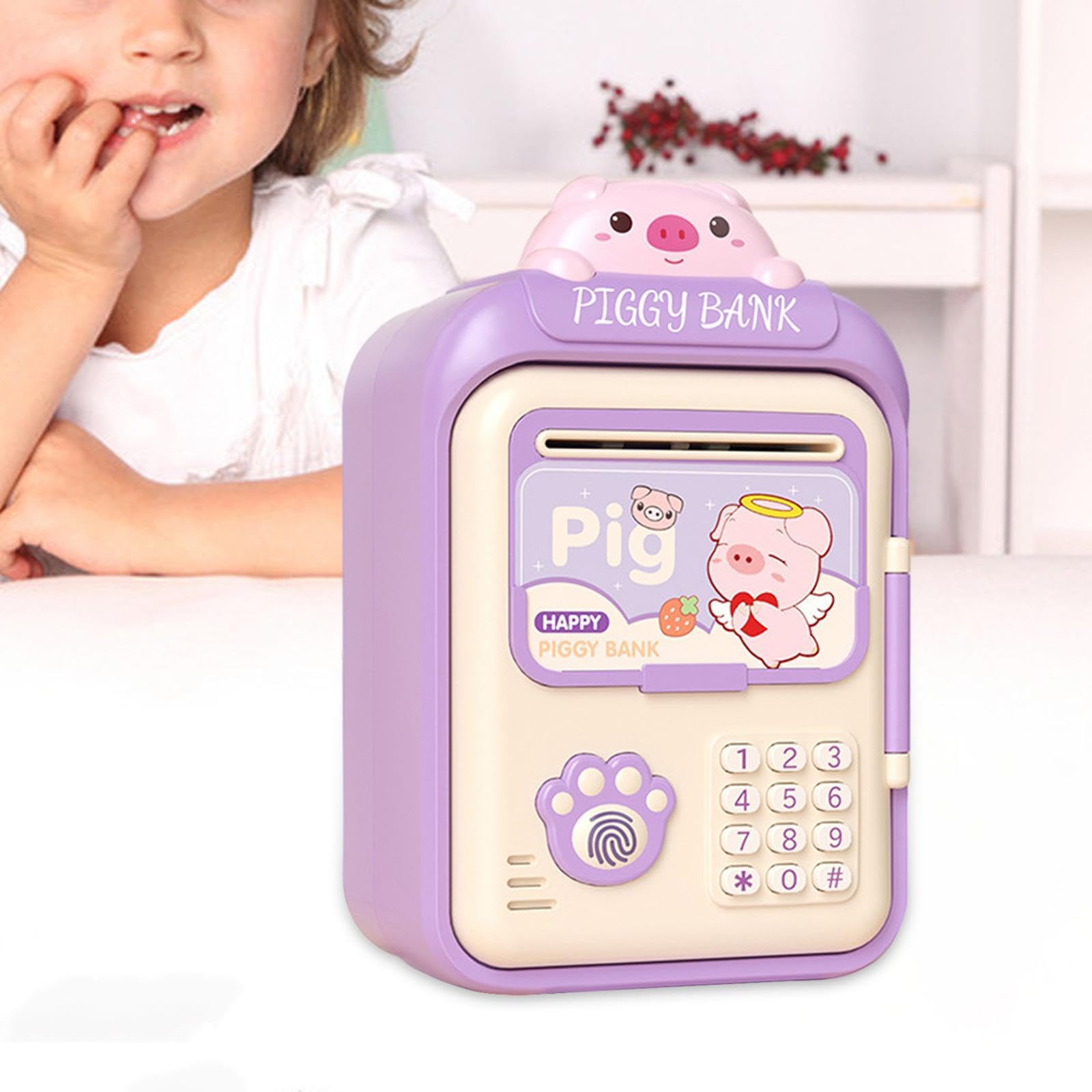 Sharplace Cajero Automático Electrónico, Caja de Ahorros con Canciones, Hucha Infantil Automática, Huchas para Niños de 3 a 8 años, Violeta