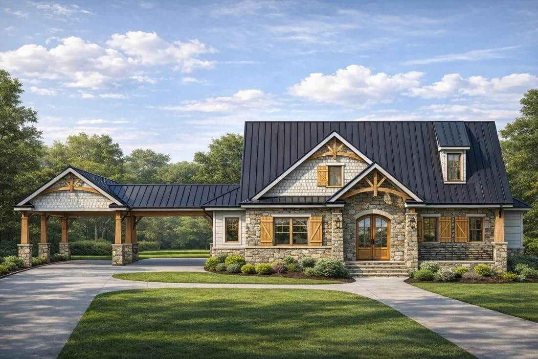 17-1742 HOUSE PLAN - Elegant Craftsman House Design with 2 Floors and Spacious Layout