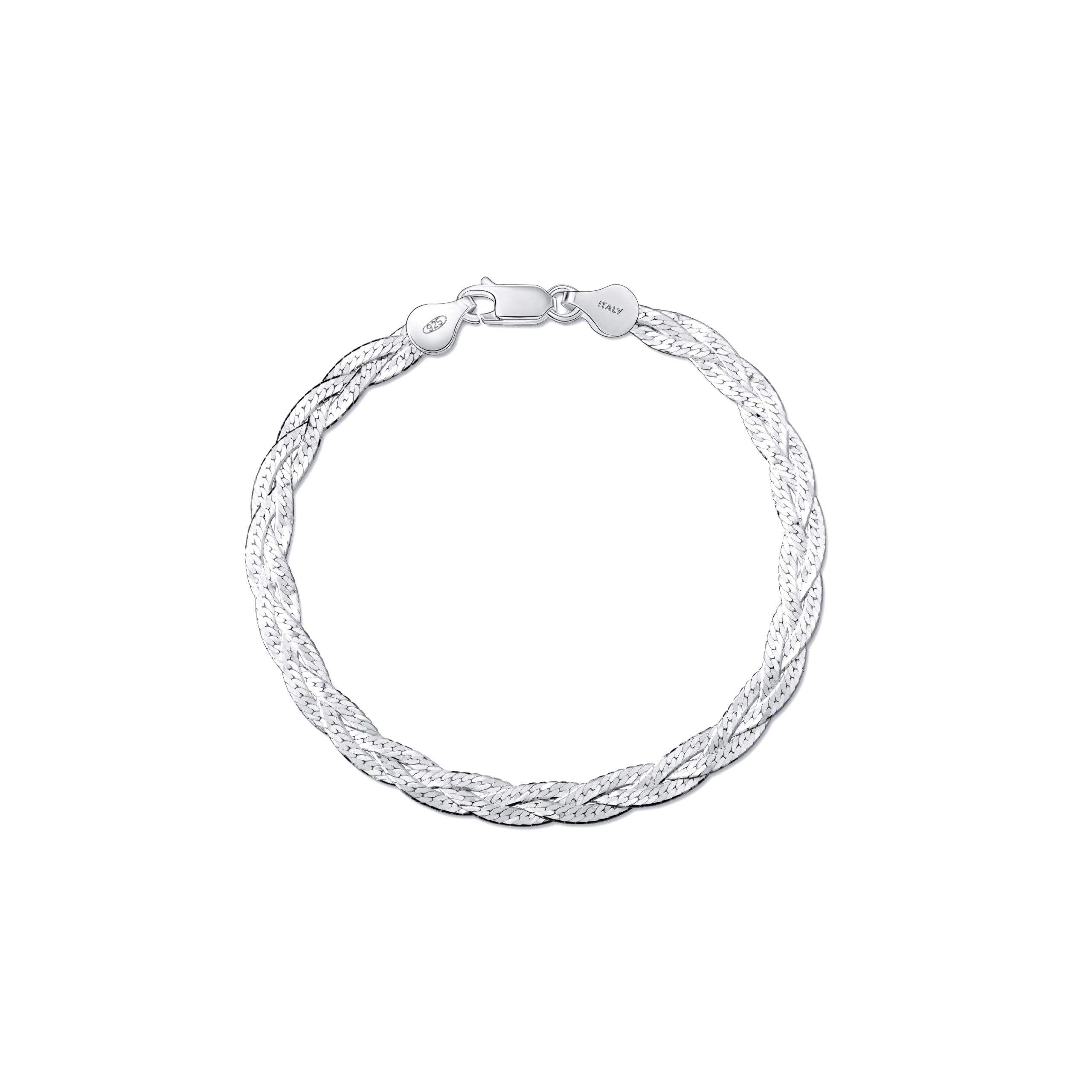 Amberta Pulsera para Mujer en Plata de Ley 925 Eslabon Herringbone Longitud 19 cm