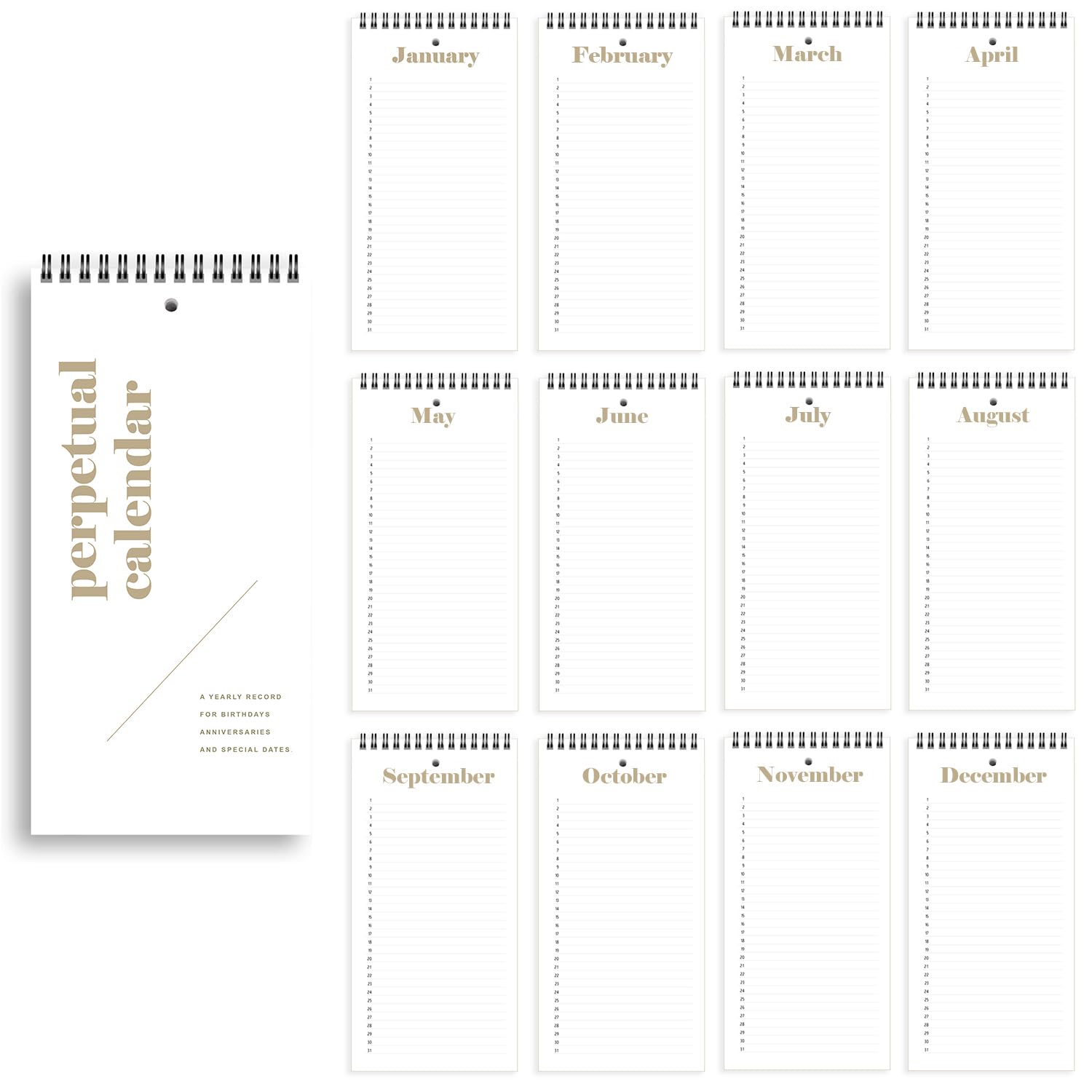 v2croft Perpetual Calendar, 5" x 10" Minimalist Special Event Reminder Calendar Book - Image 3