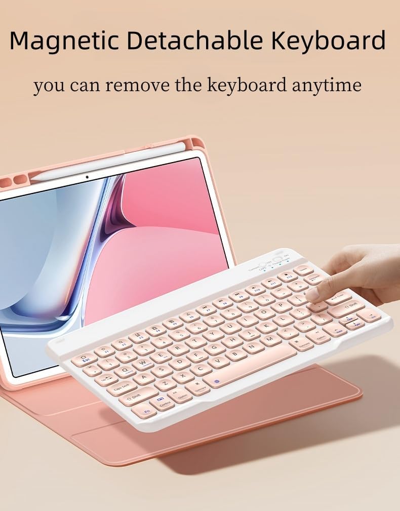AnMengXinLing Keyboard Case for iPad 11th(A16) 2025/ iPad 10th Generation with Mouse, Cute Candy Round Keycaps Magnetic Detachable Keyboard Case with Pen Holder, Blue