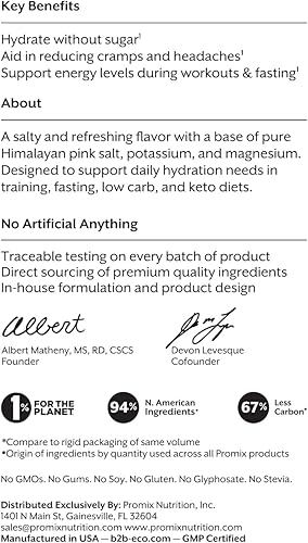 Miniatura 6 de ProMix Nutrition Paquetes de hidratación de electrolitos en polvo, sal rosa del Himalaya, magnesio, potasio, vitamina C, sandía salada, ligeramente