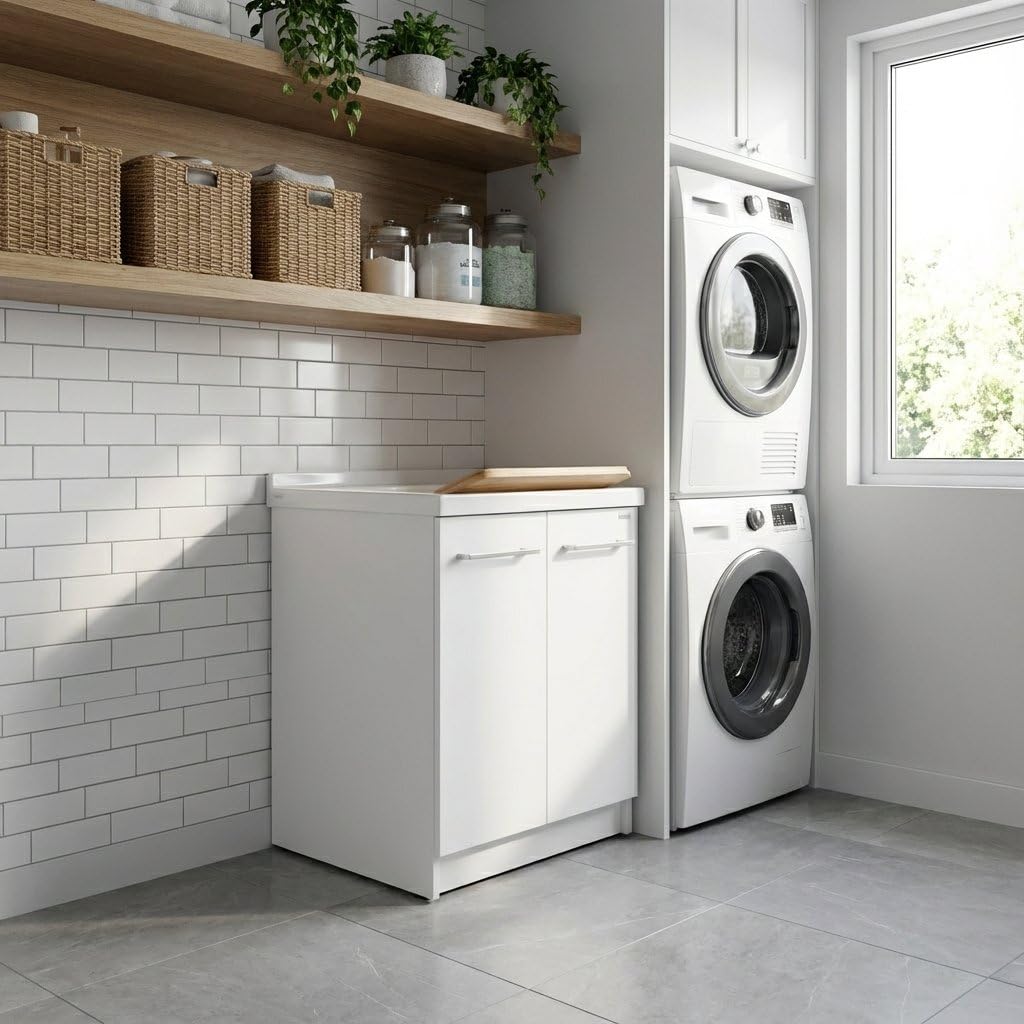 Mobile per lavatoio 61x50x81 cm con asse in legno – Revine | Dolomite