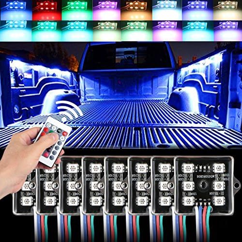 SUNJOYCO LED Truck Bed Lights, 8Pods RGB Multi-Color Lighting Kit with 48 Super Bright 5050 SMD LEDs & Wireless Remote & Waterproof for Truck Pickup Cargo Trailer RVs Boat - 8Pcs RGB Upgraded Version