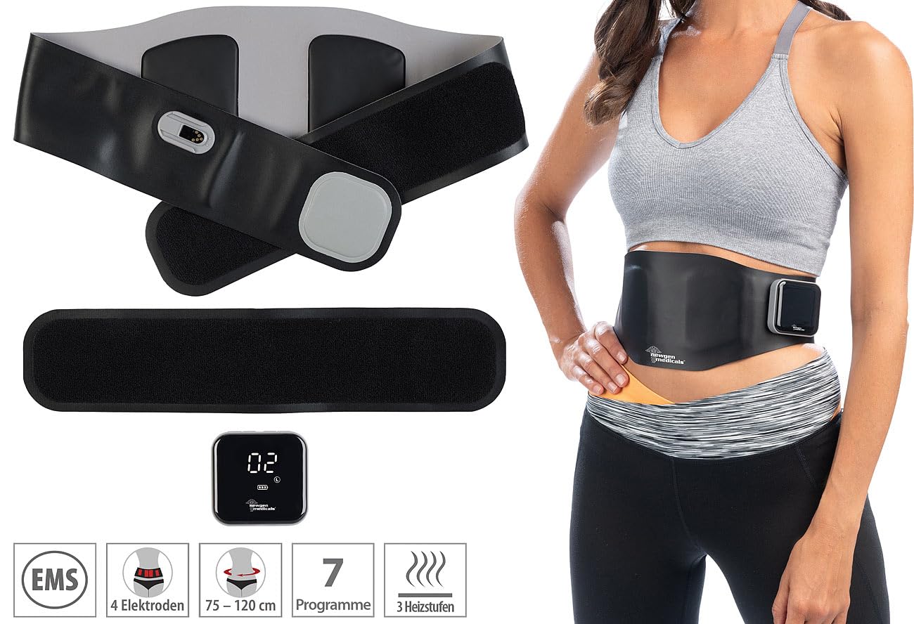 newgen medicals EMS Gürtel mit Wärme: 2in1-Akku-Bauchmuskeltrainer-Gürtel mit EMS-Technologie & Heizfunktion (Bauchtrainer, Bauchweggürtel, Muskel)